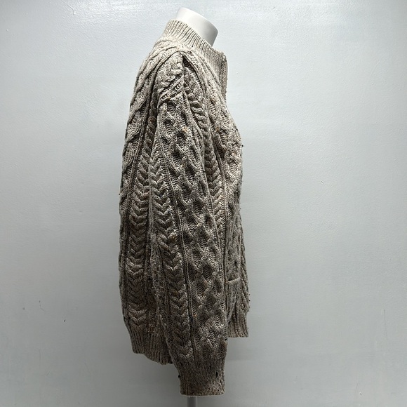 Aran Crafts Sweater Jacket Merino Wool Full Zip Collared Cable Knit Tan Medium - Picture 4 of 9